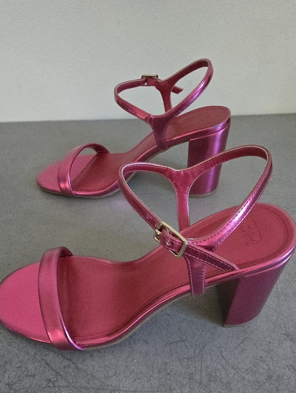BP Metallic Pink Block Heel Sandals with Ankle Strap Size 8